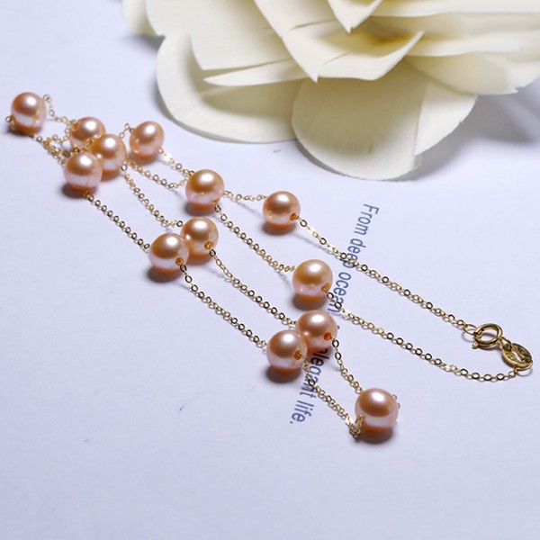 Dây chuyền vàng 18k ngọc trai thật 5-6mm Rusa