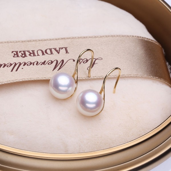 Bông tai vàng 18k ngọc trai biển Akoya 7-8,5mm Lie