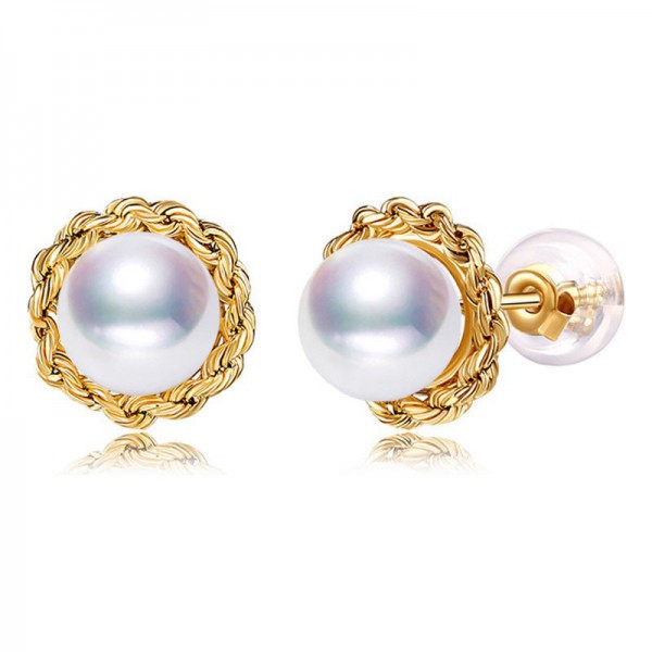 Bông tai vàng 18k ngọc trai biển Akoya 7-9mm Jie