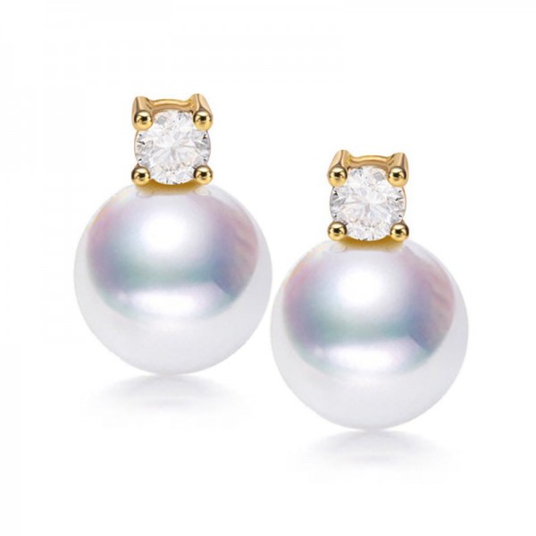 Bông tai vàng 18k ngọc trai biển Akoya 8-9mm Tia