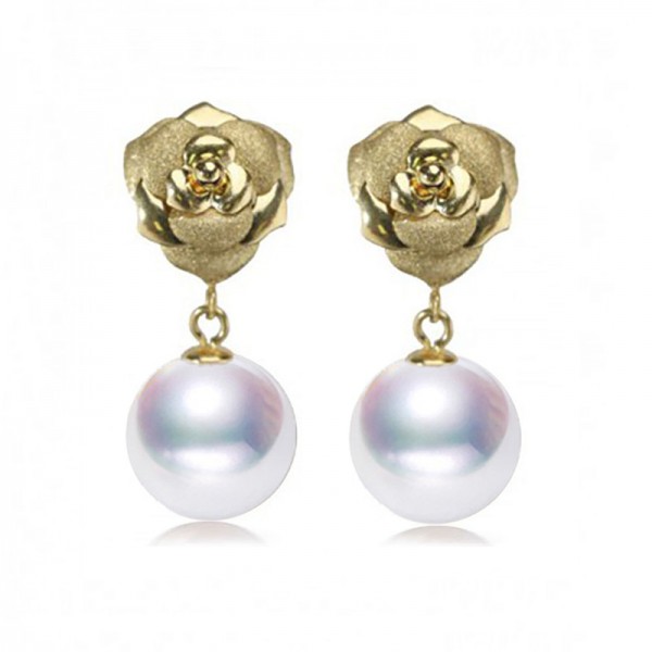 Bông tai vàng 18k ngọc trai biển Akoya 8,5-9mm Yellow