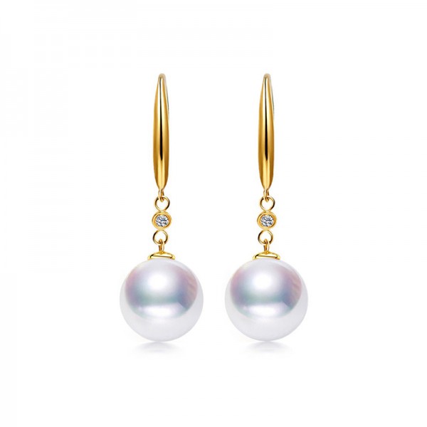 Bông tai vàng 18k đính kim cương và ngọc trai biển Akoya 7,5-9,5mm Ogranele