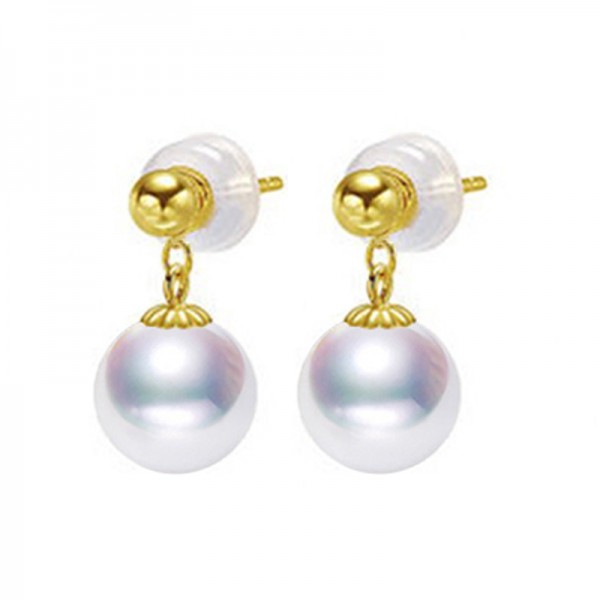 Bông tai vàng 18k ngọc trai Akoya 6-8,5mm Tulipy
