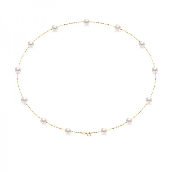 Dây chuyền vàng 18k ngọc trai thật 5-6mm Rusa
