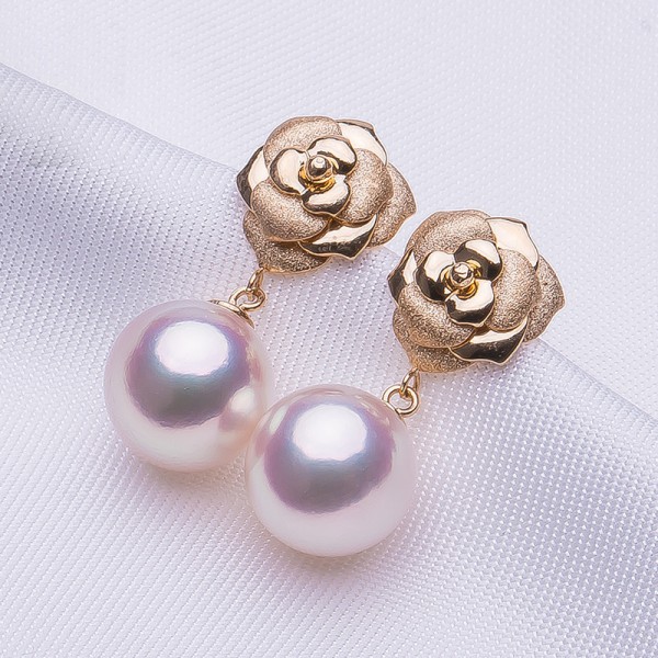 Bông tai vàng 18k ngọc trai biển Akoya 8,5-9mm Yellow