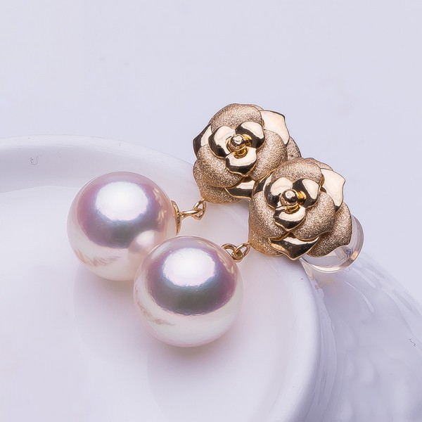 Bông tai vàng 18k ngọc trai biển Akoya 8,5-9mm Yellow