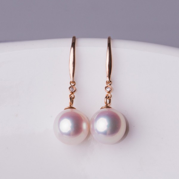 Bông tai vàng 18k đính kim cương và ngọc trai biển Akoya 7,5-9,5mm Ogranele