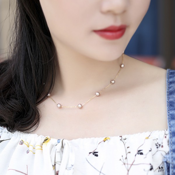 Dây chuyền vàng 18k ngọc trai thật 5-6mm Rusa
