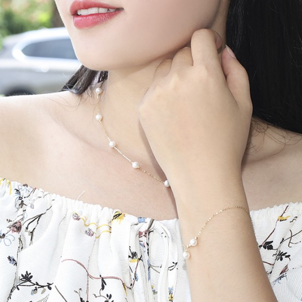 Dây chuyền vàng 18k ngọc trai thật 5-6mm Rusa