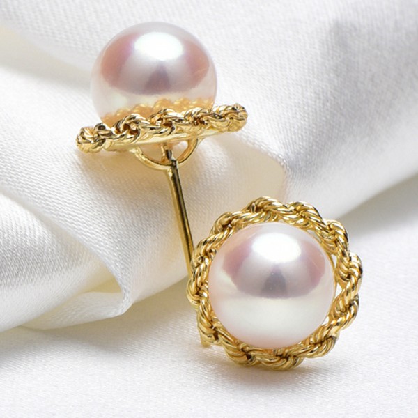 Bông tai vàng 18k ngọc trai biển Akoya 7-9mm Jie