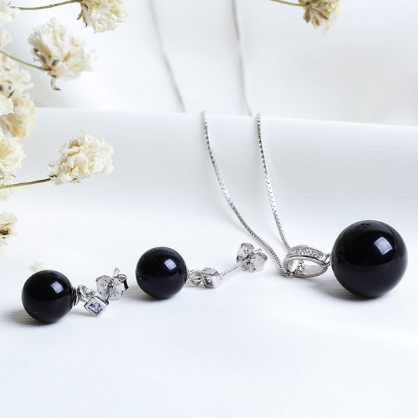 Bộ trang sức bạc Black Pearl 2