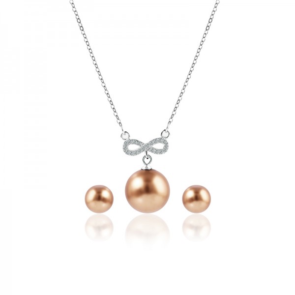 Bộ trang sức bạc Brown and White Pearl 1