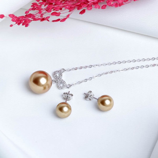 Bộ trang sức bạc Brown and White Pearl 2