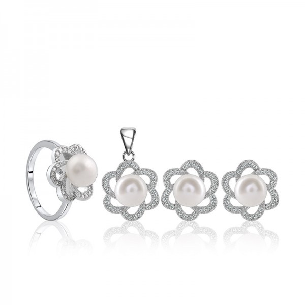 Bộ trang sức bạc ngọc trai Kim Flower 1