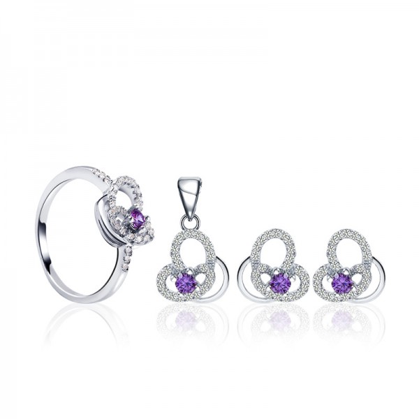 Bộ trang sức bạc Purple My Heart 1