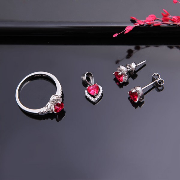 Bộ trang sức bạc Ruby Heart 2
