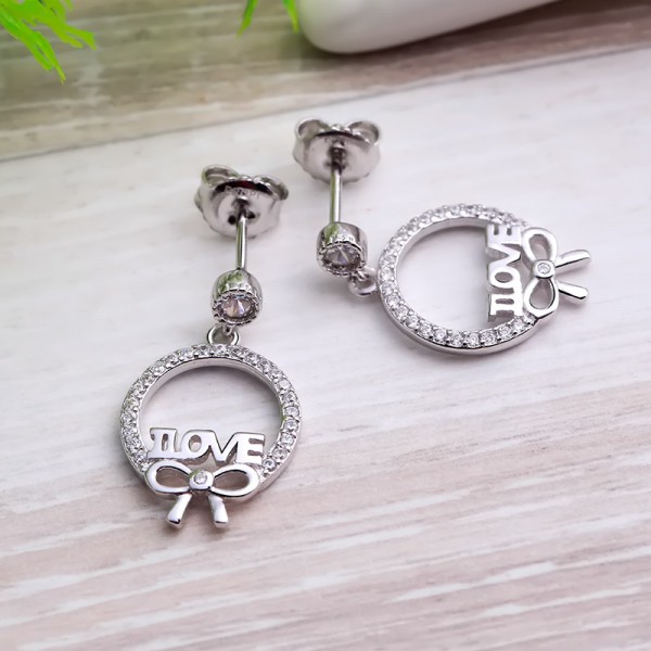 Bông tai bạc Love Bow 3