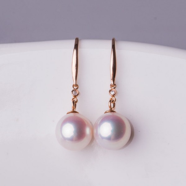 Bông tai vàng 18k đính kim cương và ngọc trai biển Akoya 7,5-9,5mm Ogranele