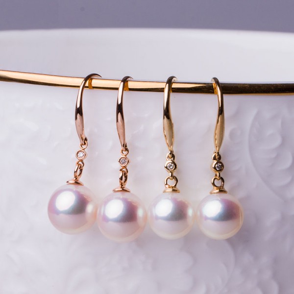 Bông tai vàng 18k đính kim cương và ngọc trai biển Akoya 7,5-9,5mm Ogranele