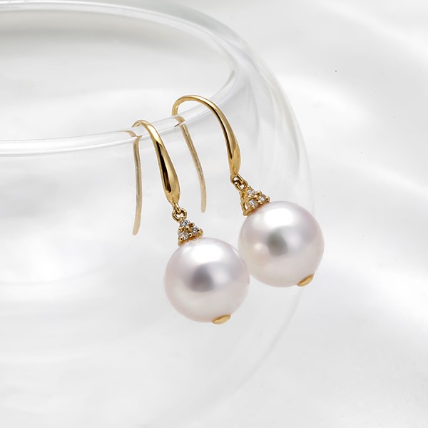 Bông tai vàng 18K ngọc trai Akoya Nid 8.5-9mm