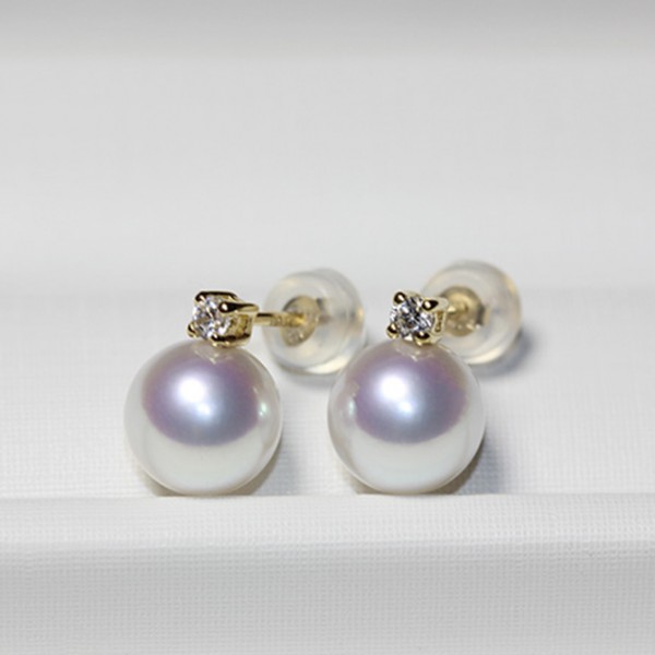 Bông tai vàng 18k ngọc trai biển Akoya 8-9mm Tia