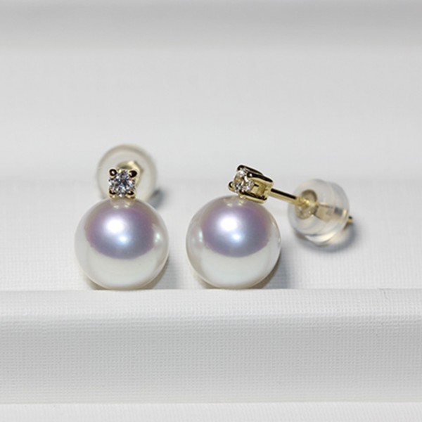Bông tai vàng 18k ngọc trai biển Akoya 8-9mm Tia