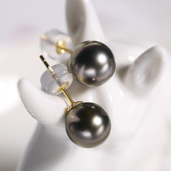 Bông tai vàng 18k ngọc trai Tahiti biển Pol 8-9mm