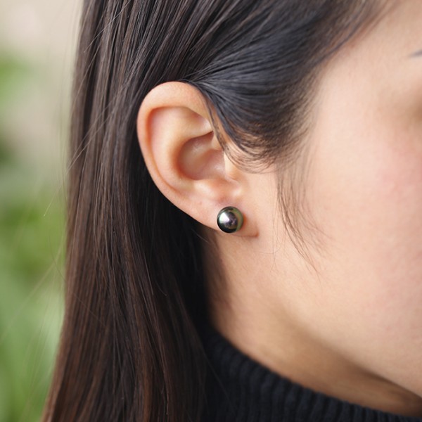 Bông tai vàng 18k ngọc trai Tahiti biển Pol 8-9mm