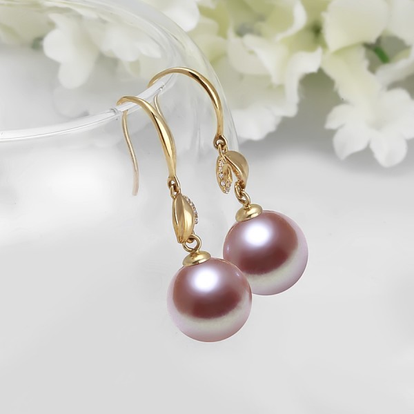 Bông tai vàng 18k ngọc trai thật 10-11mm đính kim cương Roy