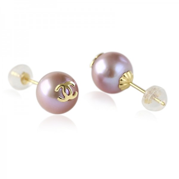 Bông tai vàng 18k ngọc trai thật Chanel 8-9mm