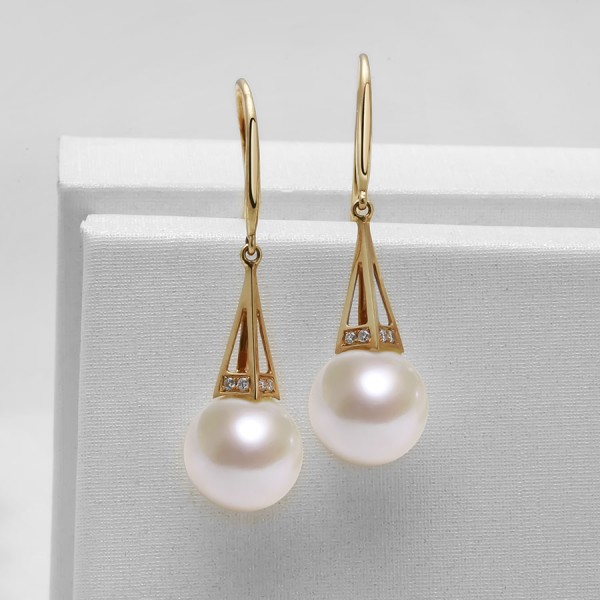 Bông tai vàng 18k ngọc trai thật đính kim cương Minon