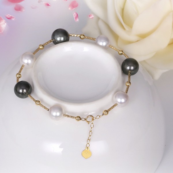 Lắc tay vàng 18k ngọc trai biển Akoya 8-9mm Bina
