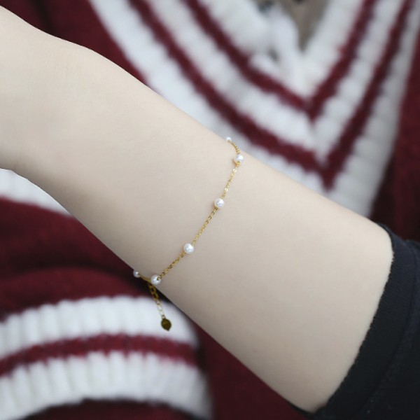 Lắc tay vàng 18k ngọc trai thật 3-3.5mm Siro