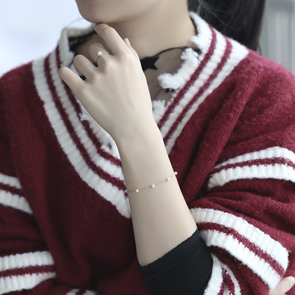 Lắc tay vàng 18k ngọc trai thật 3-3.5mm Siro