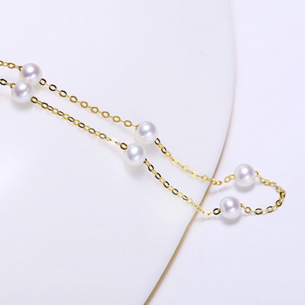 Lắc tay vàng 18k ngọc trai thật 3-3.5mm Siro