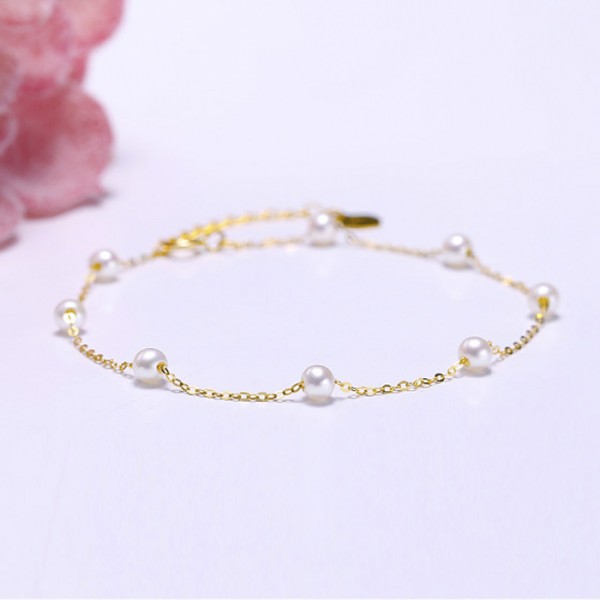 Lắc tay vàng 18k ngọc trai thật 3-3.5mm Siro