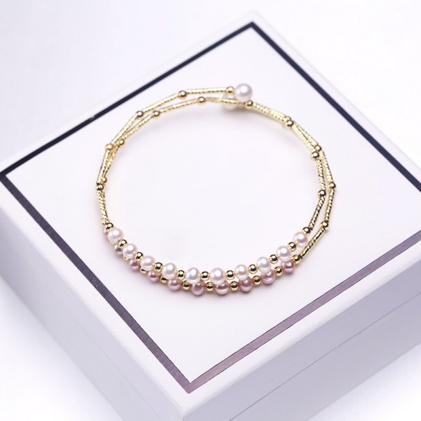 Lắc tay vàng 18k ngọc trai thật 3-4mm Mino