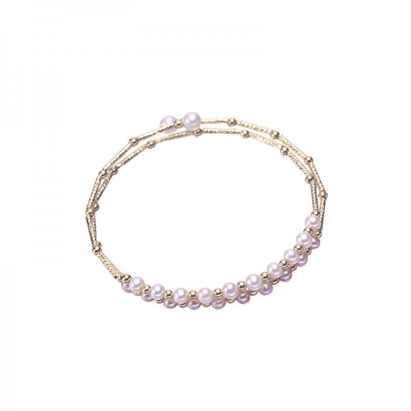 Lắc tay vàng 18k ngọc trai thật 3-4mm Mino