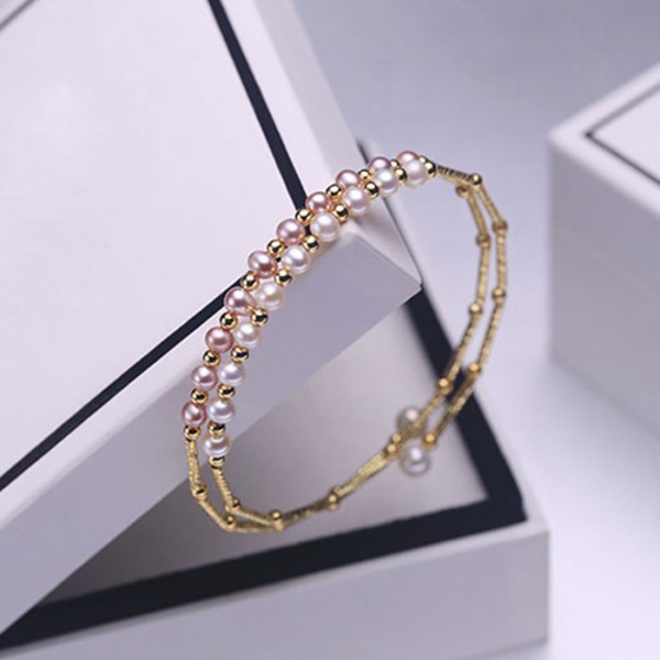 Lắc tay vàng 18k ngọc trai thật 3-4mm Mino