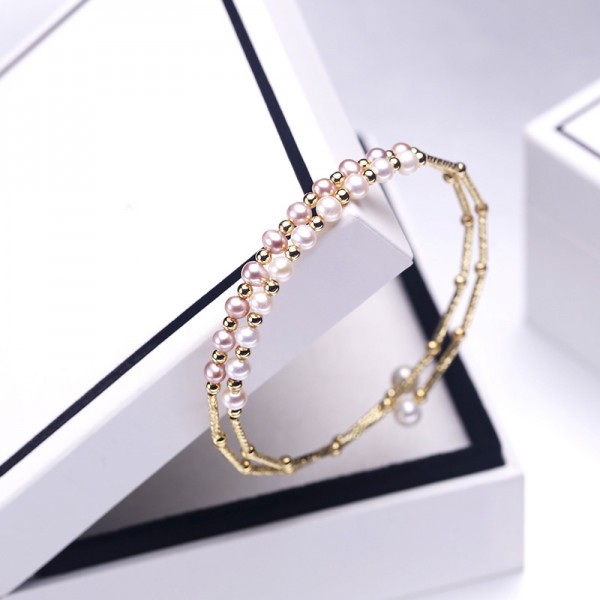 Lắc tay vàng 18k ngọc trai thật 3-4mm Mino