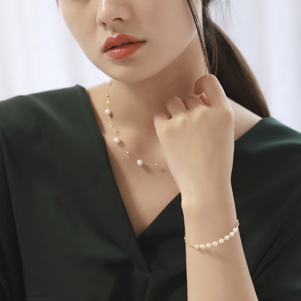 Lắc tay vàng 18k ngọc trai thật 5.5-6mm Lisa