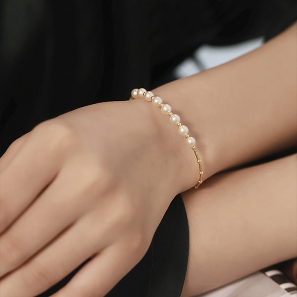 Lắc tay vàng 18k ngọc trai thật 5.5-6mm Lisa