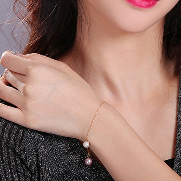 Lắc tay vàng 18k ngọc trai thật 6.5-8.5mm Sisa