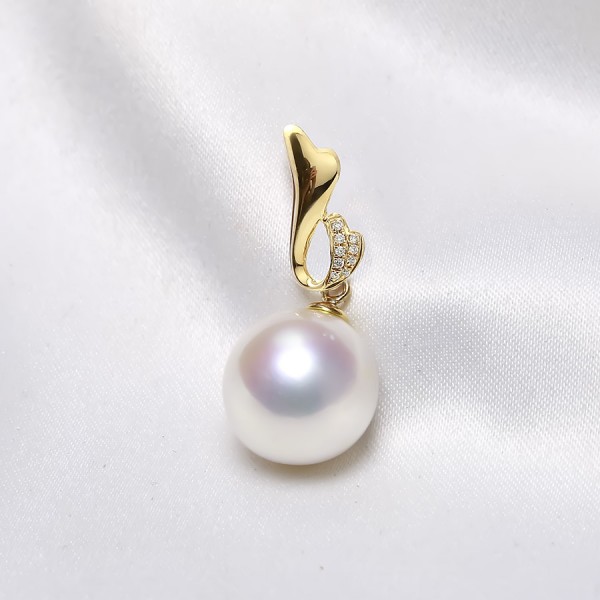 Mặt dây chuyền vàng 18k ngọc trai thật 11-12mm đính kim cương Minu