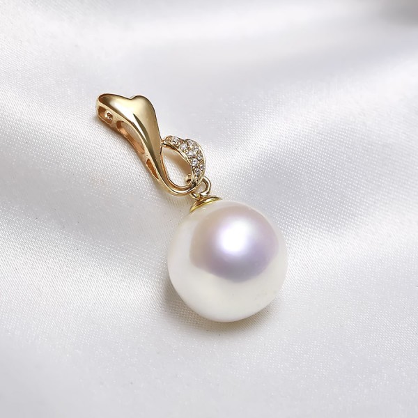 Mặt dây chuyền vàng 18k ngọc trai thật 11-12mm đính kim cương Minu