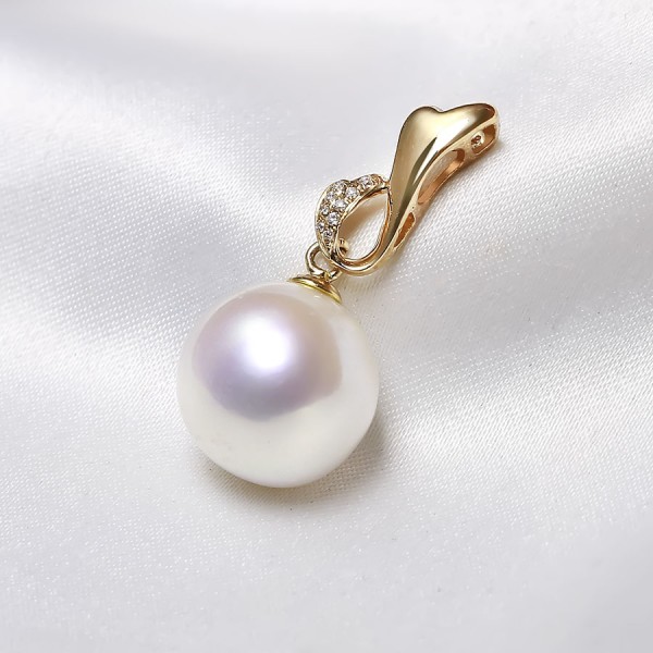 Mặt dây chuyền vàng 18k ngọc trai thật 11-12mm đính kim cương Minu