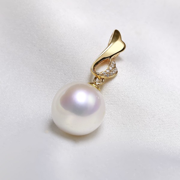 Mặt dây chuyền vàng 18k ngọc trai thật 11-12mm đính kim cương Minu