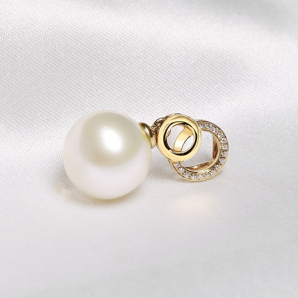 Mặt dây chuyền vàng 18k ngọc trai thật 9.5-10mm đính kim cương Tina