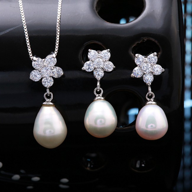 Bộ trang sức bạc Ely Flower Pearl 2