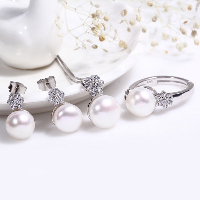 Bộ trang sức bạc Nice Flower Pearl 2